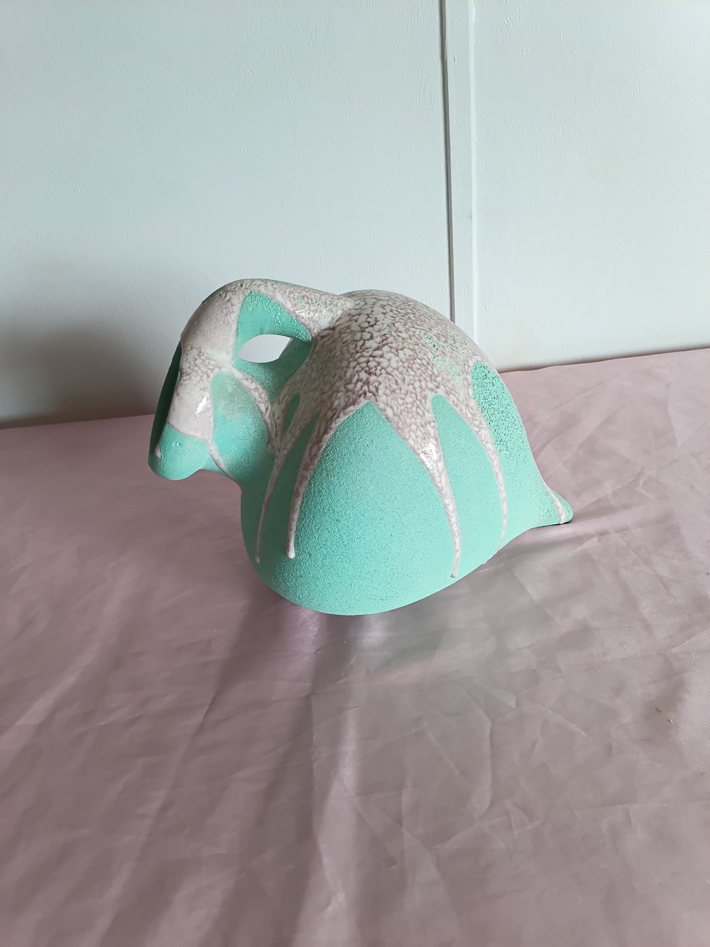 Teal Laying Down pottery vase